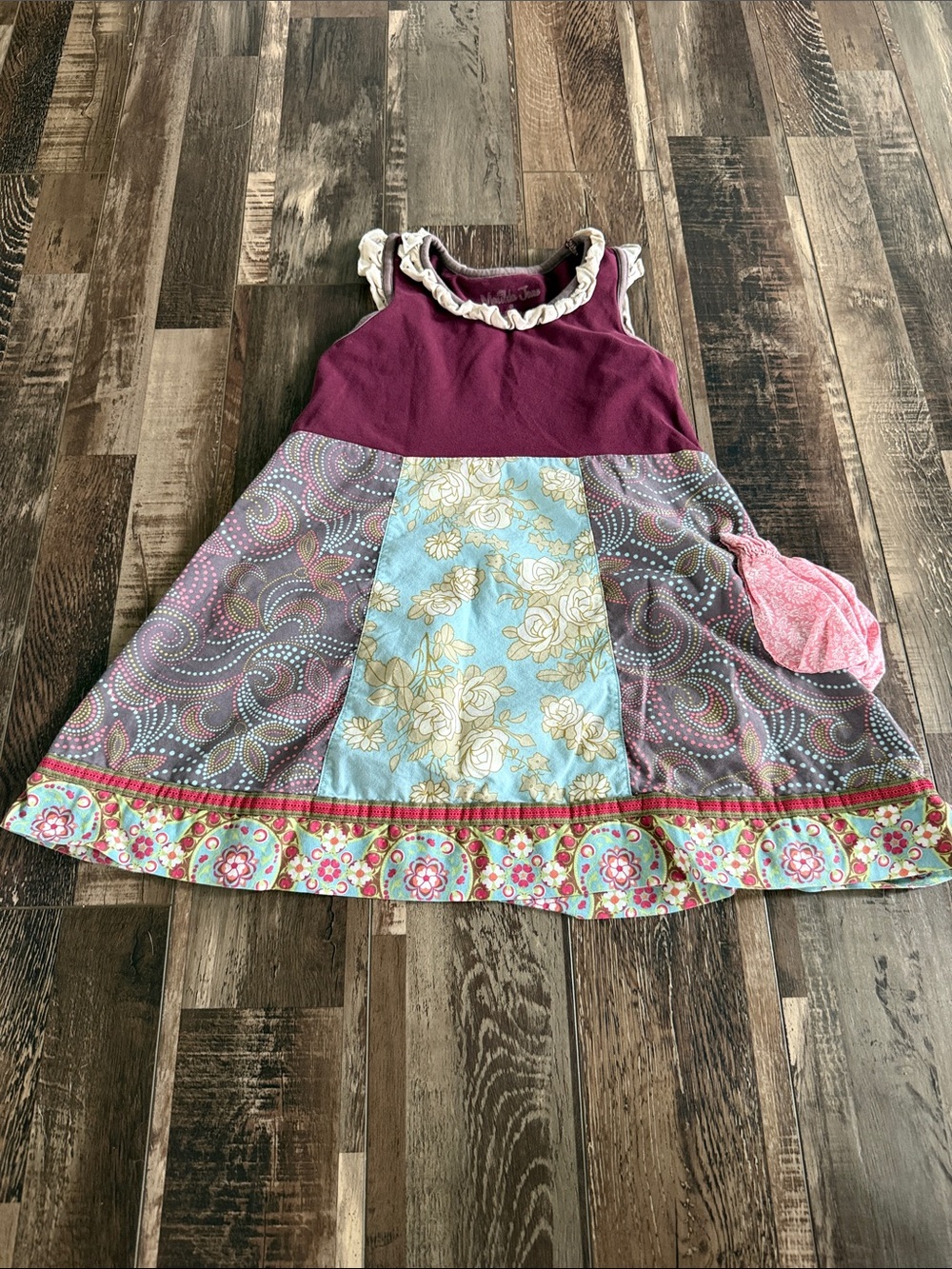 Matilda Jane Plum‎ Bodice Patchwork Dress with Aqua Floral Panel